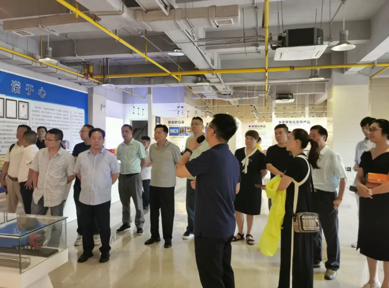 考察團(tuán)一行在雙虎涂料營(yíng)銷總監(jiān)歐隆杰的帶領(lǐng)下參觀了雙虎涂料的展廳，并在質(zhì)量總監(jiān)李玉花的引領(lǐng)下參觀了智能制造車間和曝曬場(chǎng)等場(chǎng)地。